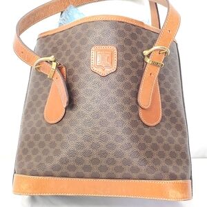 Celine Brown Signature Canvas and Tan Leather Shoulder Bag